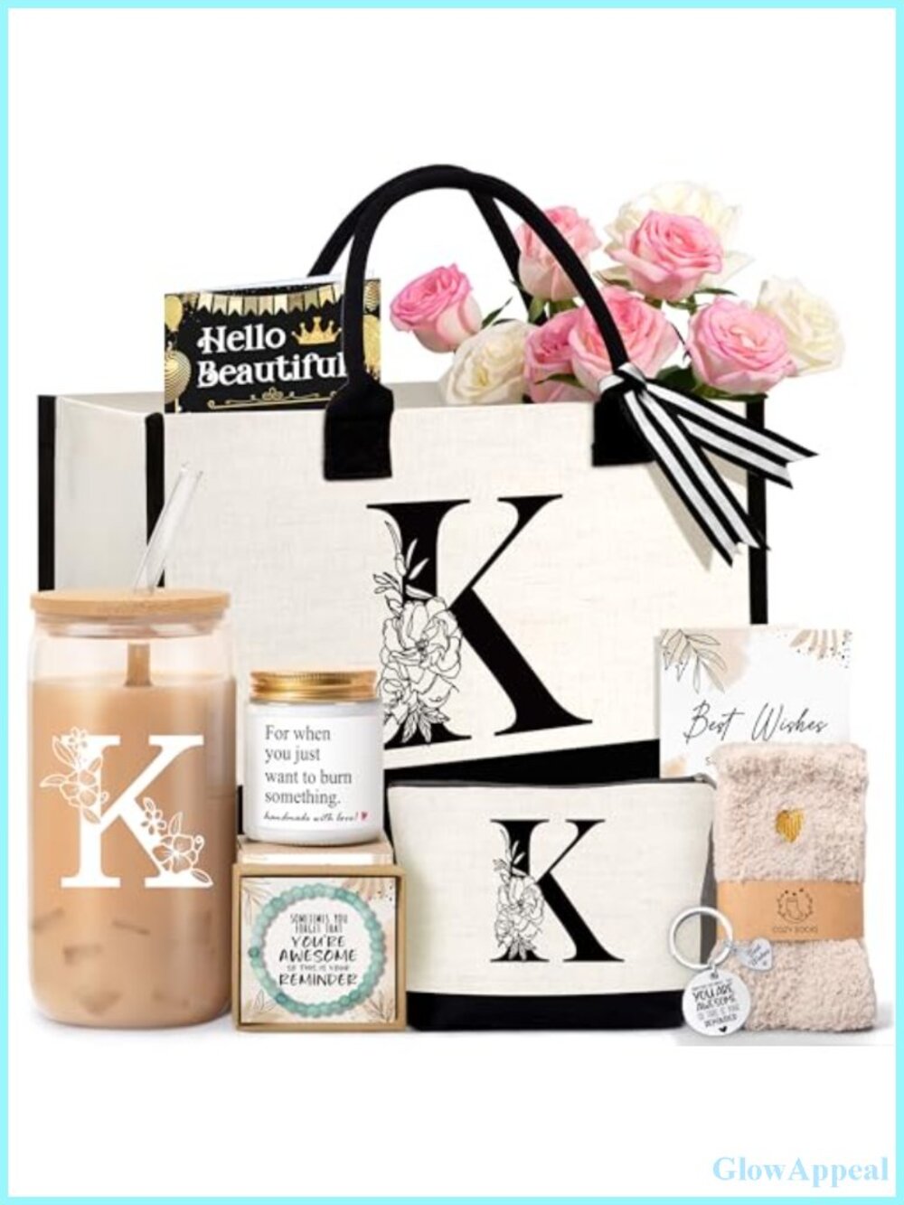 Monogrammed Initial Tote Bag Gift Set for Women Teacher Mom